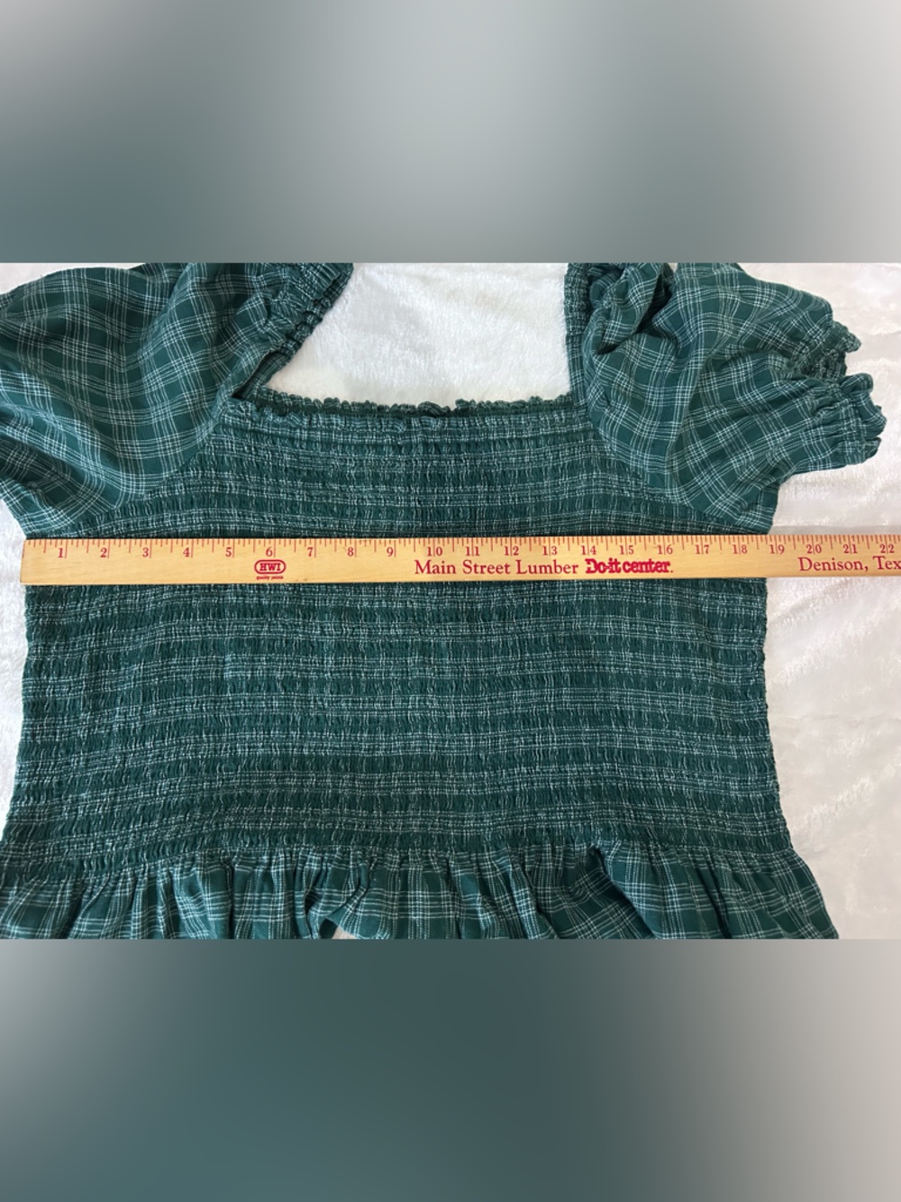J Crew Smocked Plaid Top Puff Sleeve Green Size Large - Picture 7 of 9